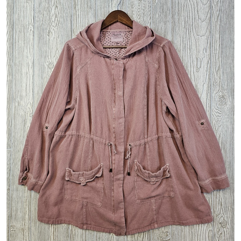 Torrid Anorak Jacket Womens 2 Hooded Drawstring Roll Tab Sleeve Drawstring Waist
